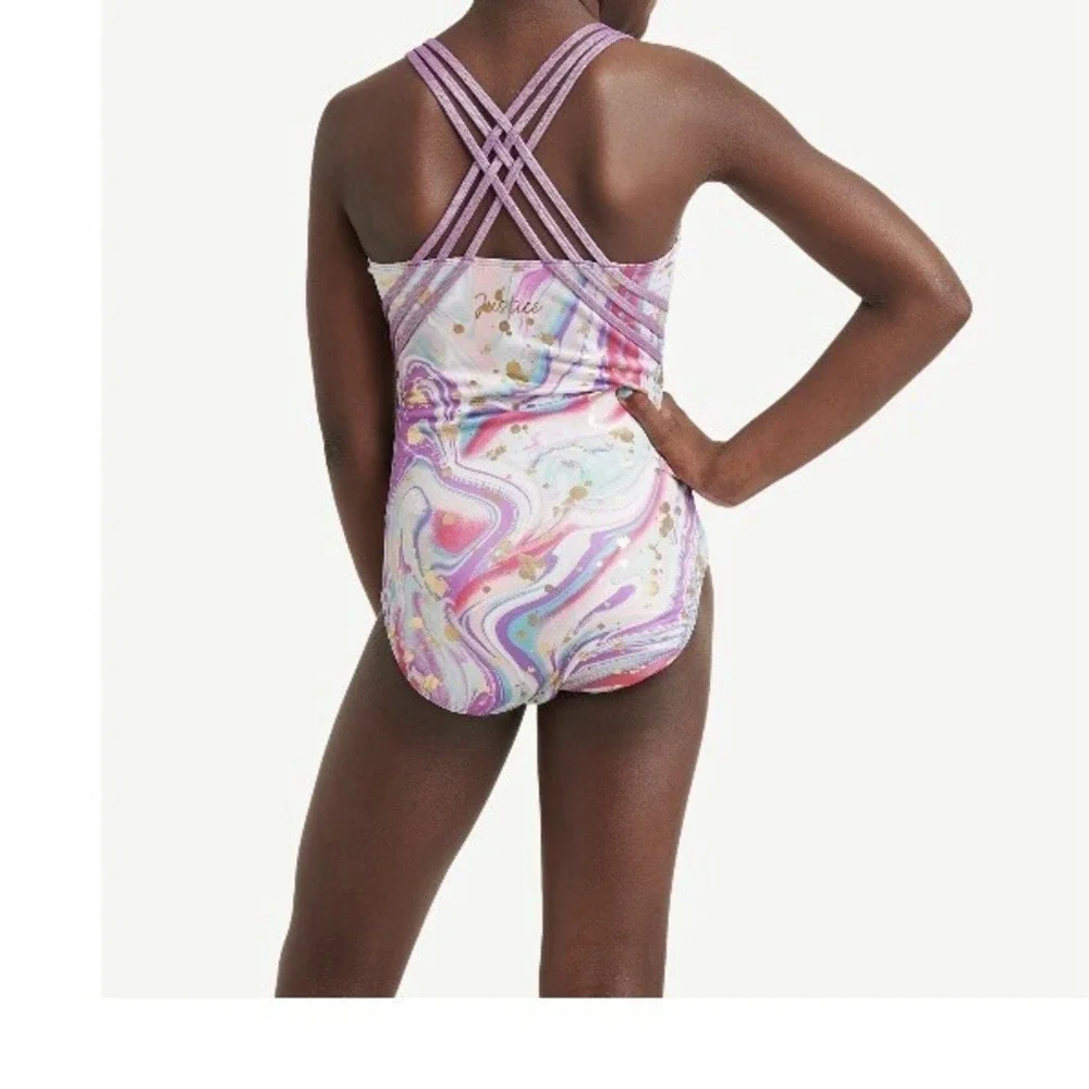 Justice Girls Strappy Back Leotard with Scrunchie Large 12-14 New with Tags Nice